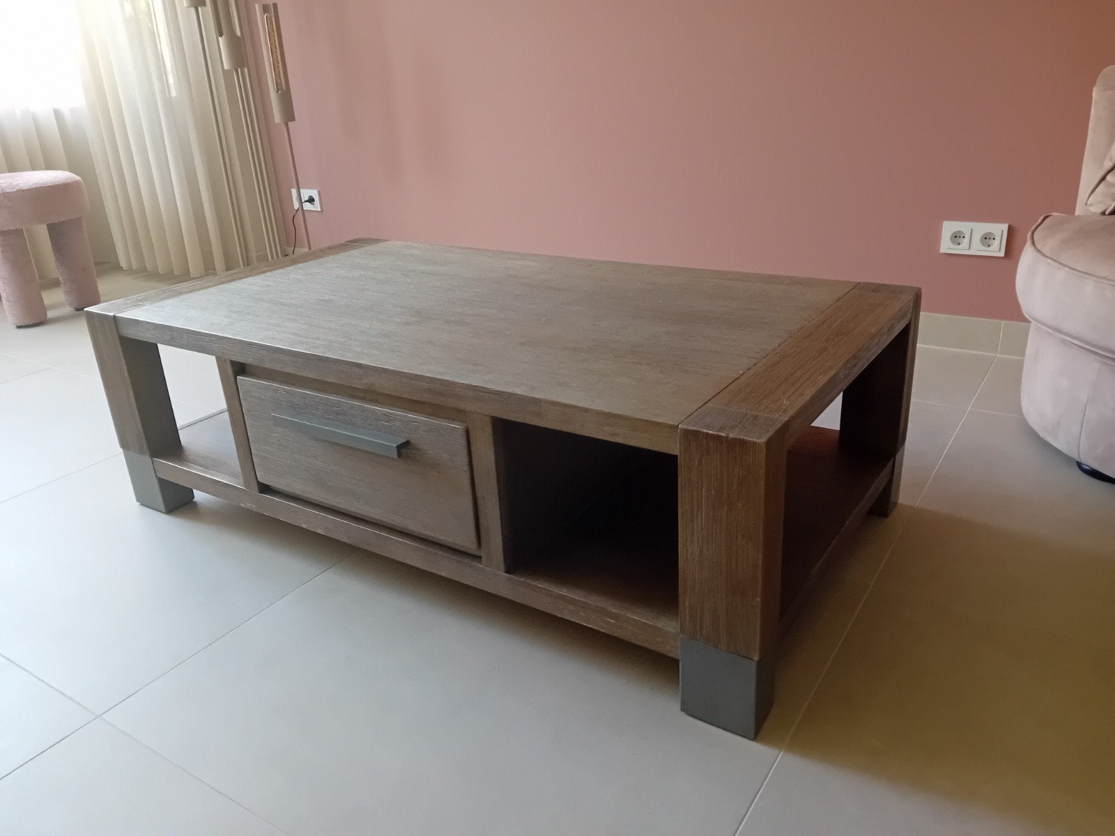 Stijlvolle salontafel met lade en opbergruimte, Huis en Inrichting, Tafels | Salontafels, Gebruikt, 100 tot 150 cm, 50 tot 100 cm