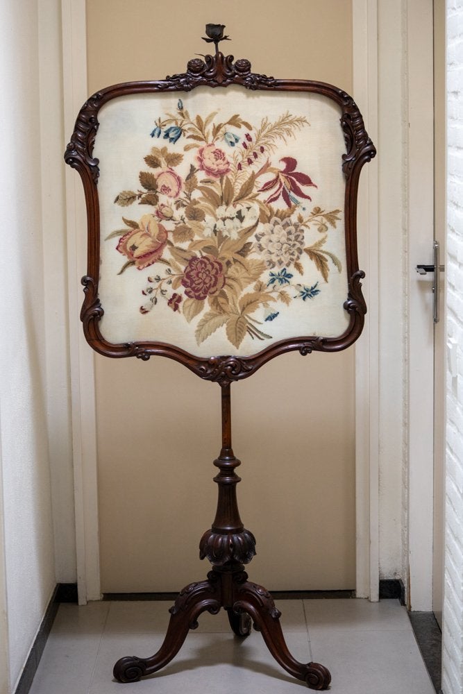 Antiek haardscherm met gobelin achter glas, Antiek en Kunst, Ophalen