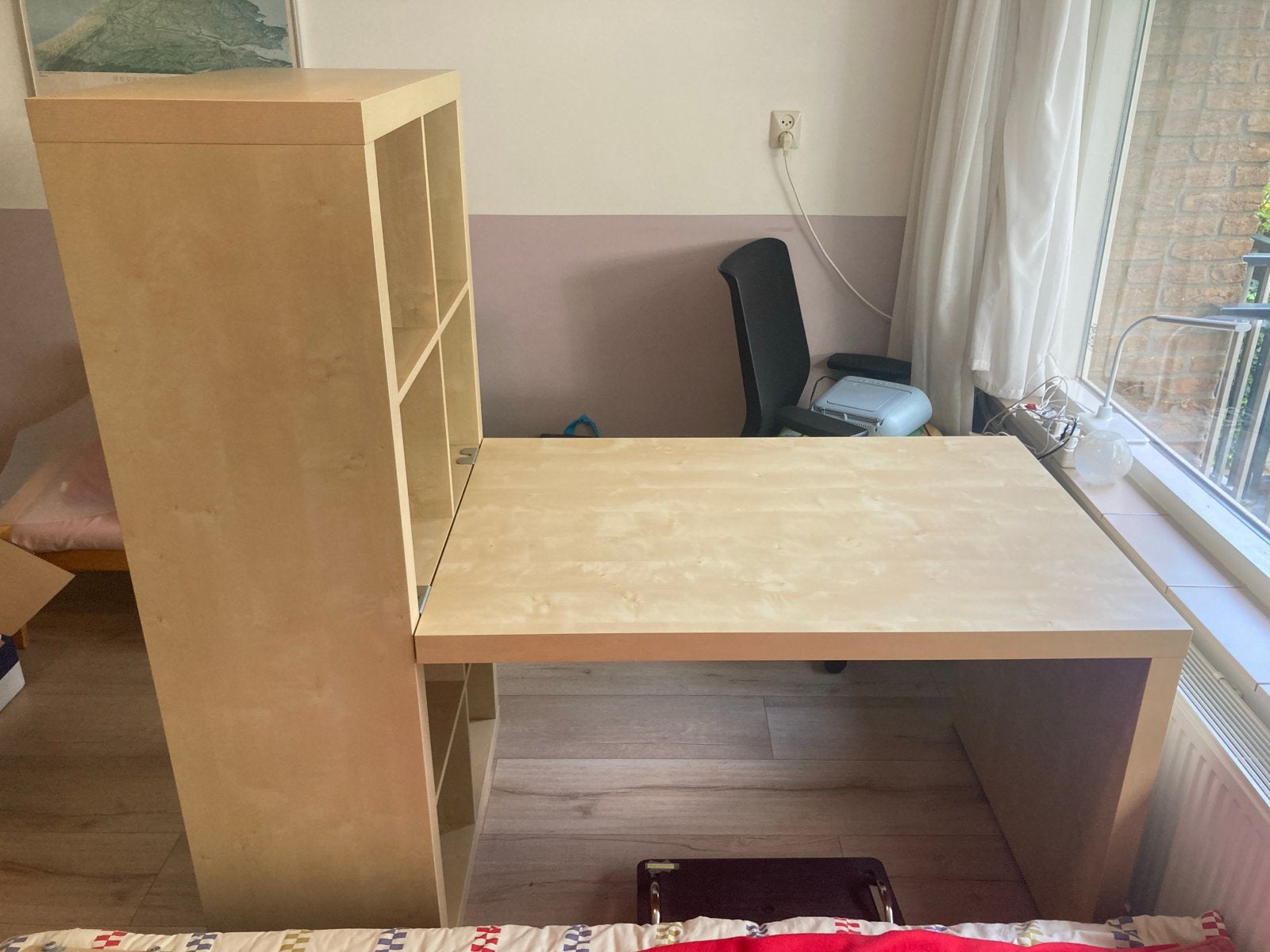 Ikea Kallax/Expedit kast met bureau - licht berken patroon, Huis en Inrichting, Ophalen, Opbergruimte, Spaanplaat of MDF, Zo goed als nieuw
