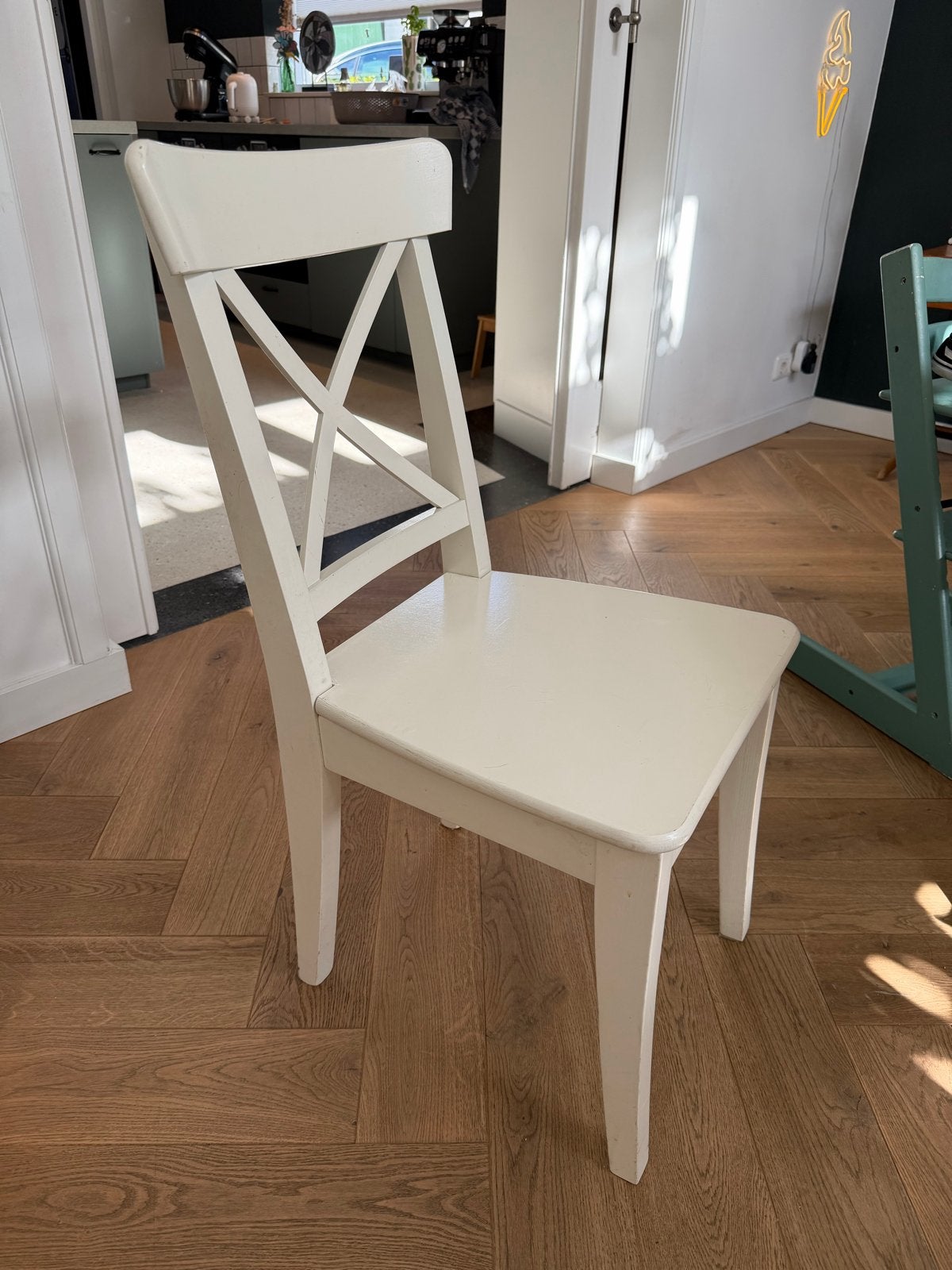 4x IKEA Ingolf stoelen - Gebruikt, Huis en Inrichting, Ophalen, Gebruikt, Wit, Vier