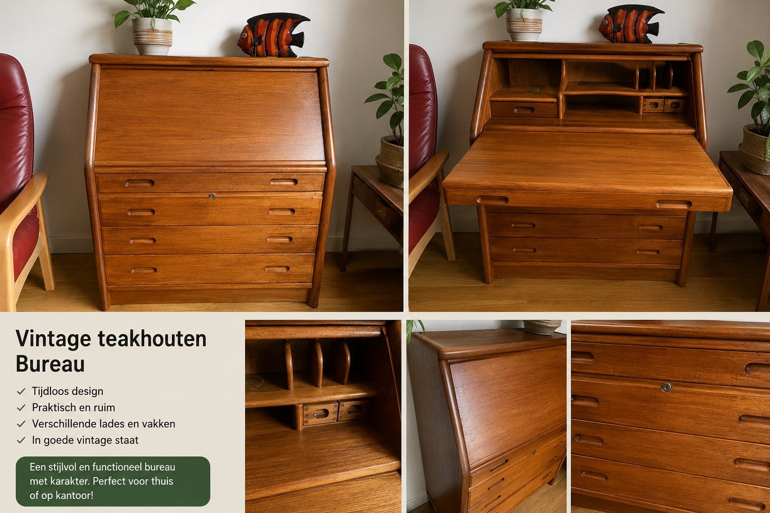 Mooie dyrlund bureau desk, Ophalen, Scandinavisch, Hout, Secretaire