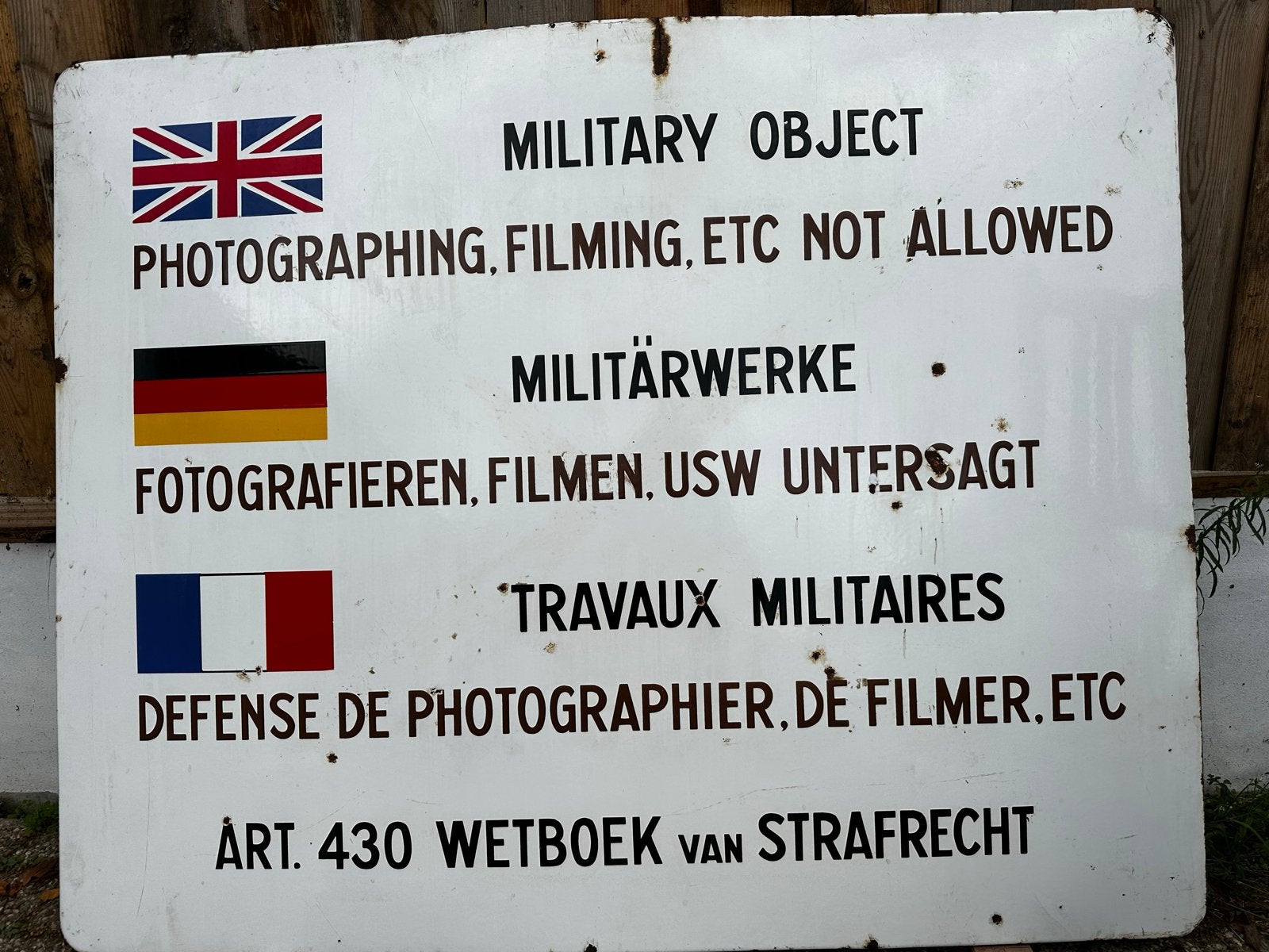 Geëmailleerd Militair Beveiligd Object Bord 125 X 102 cm, Ophalen of Verzenden