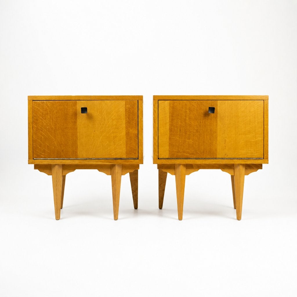 Prachtige set vintage nachtkastjes, Ophalen, Gebruikt, Hout, Minder dan 45 cm