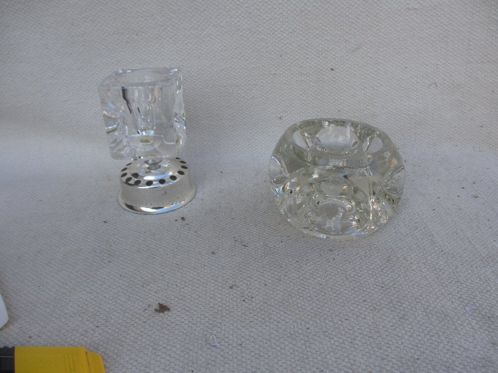 2 stuks Space Age vintage glazen kandelaren Peill & Putzler, Gebruikt, 13 cm, Ophalen of Verzenden, Glas