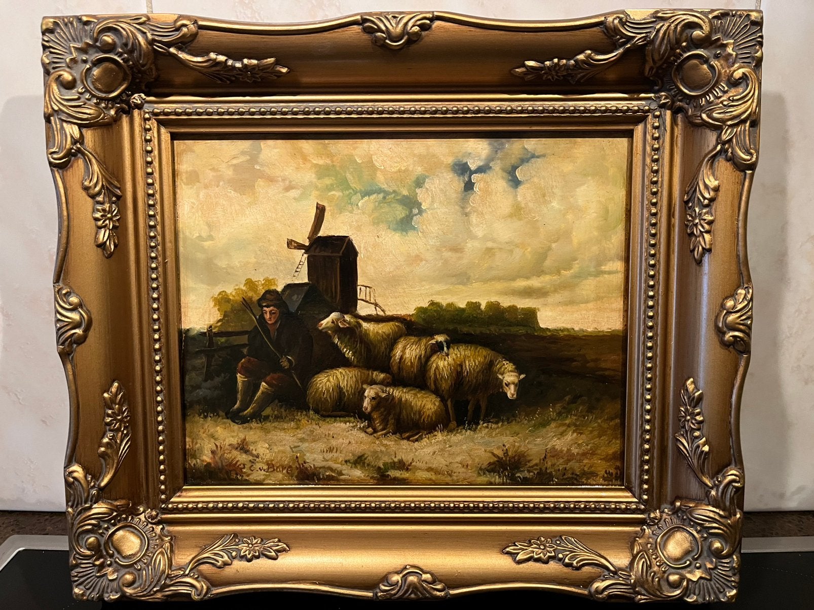 Olieverf schilderij herder met schapen, Antiek en Kunst, Kunst | Schilderijen | Klassiek, Ophalen