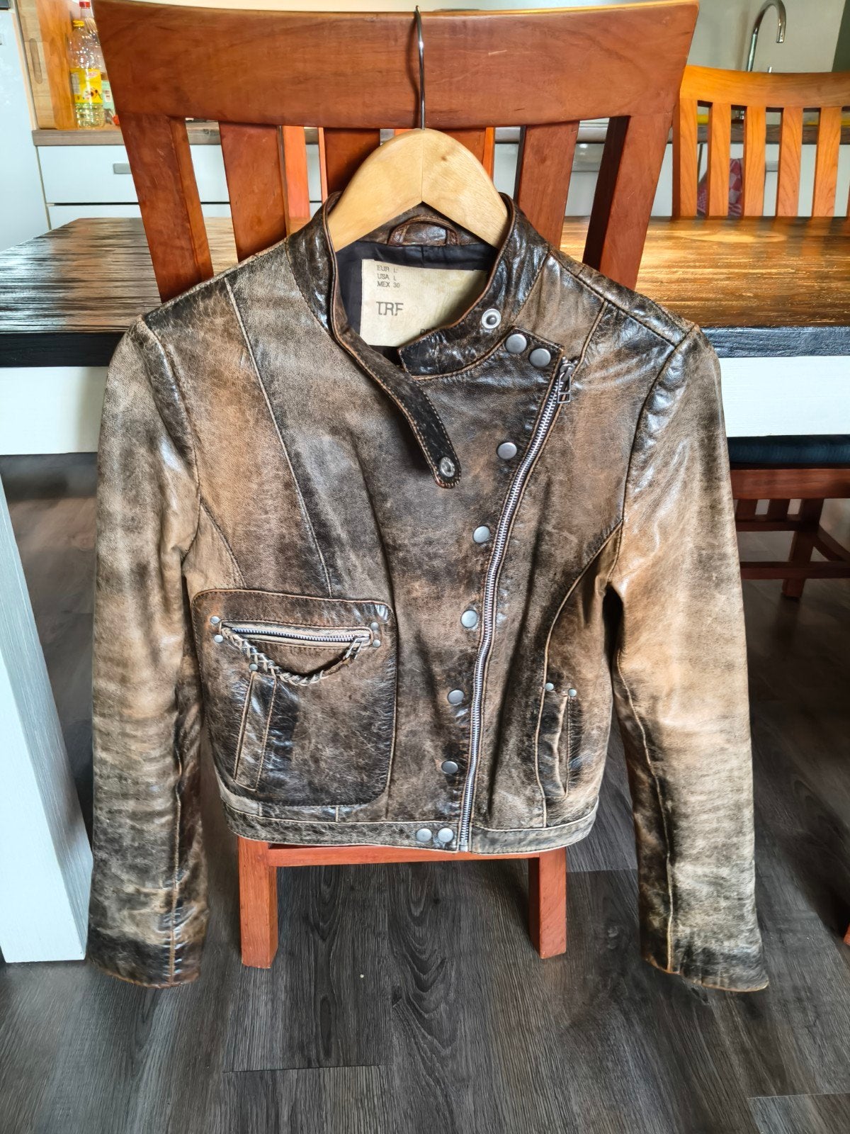 Leren dames jas, Ophalen, Bruin, Zara, Maat 42/44 (L)