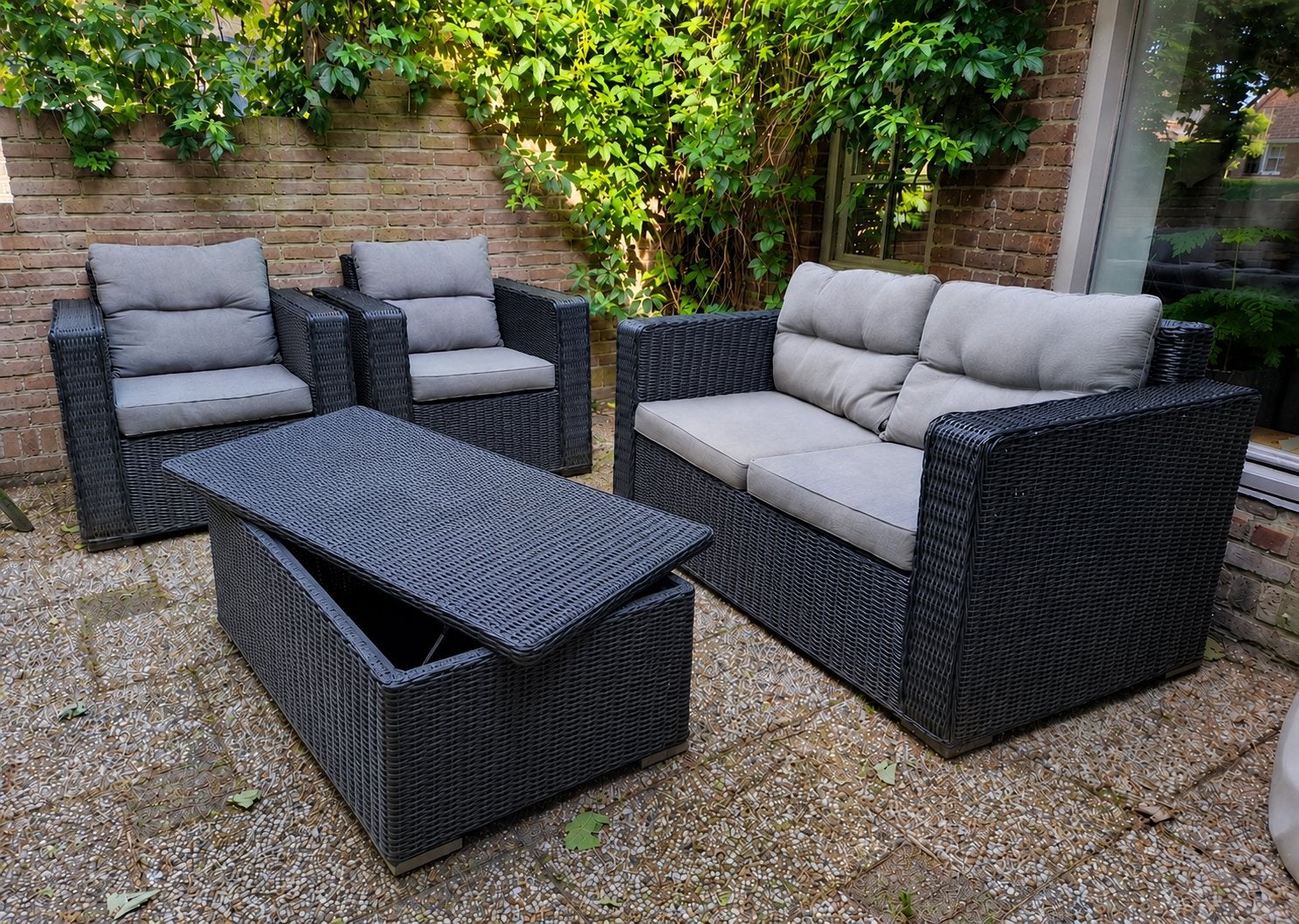 Leuke BETAALBARE Wicker kunstof tuinset loungeset +opbergbox, 4 zitplaatsen, Gebruikt, Ophalen of Verzenden, Bank