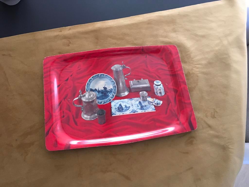 Vintage jaren '60 dienblad met Delfts blauw decor, Ophalen of Verzenden, Zo goed als nieuw