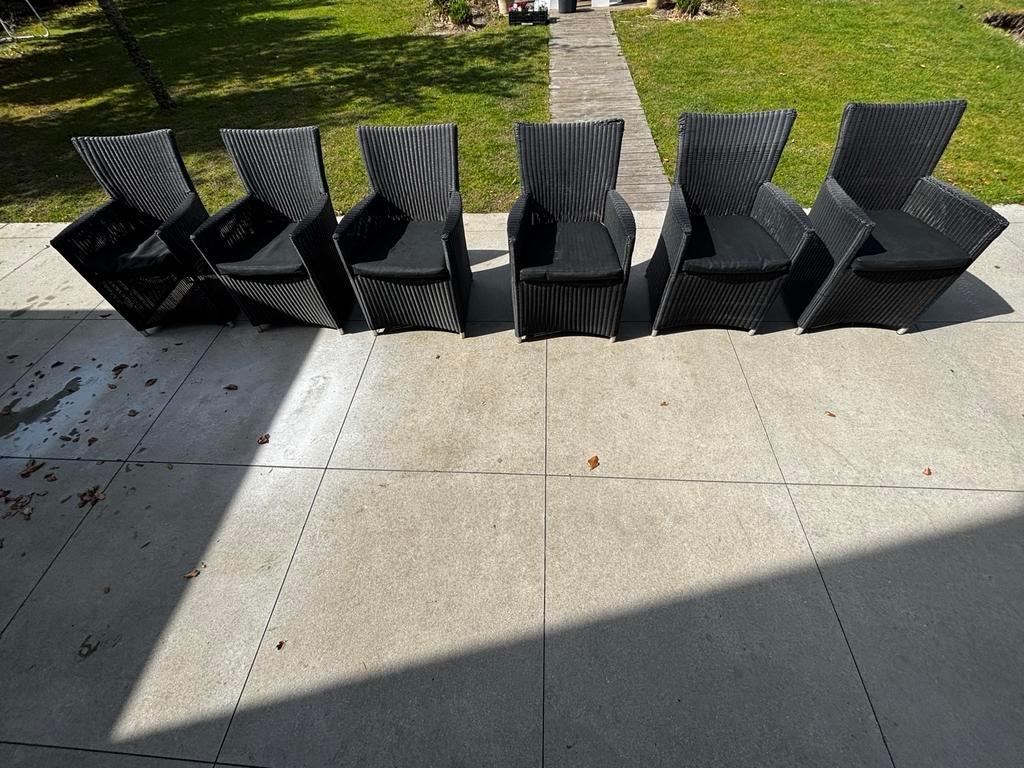 6x LIFE Gevlochten tuinstoelen met all weather zitkussens, Tuin en Terras, Ophalen, Gebruikt, Wicker