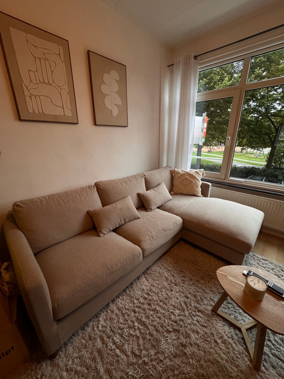 MdM Julian 5-zits slaapbank beige – chaise longue rechts, Huis en Inrichting, Ophalen, Zo goed als nieuw