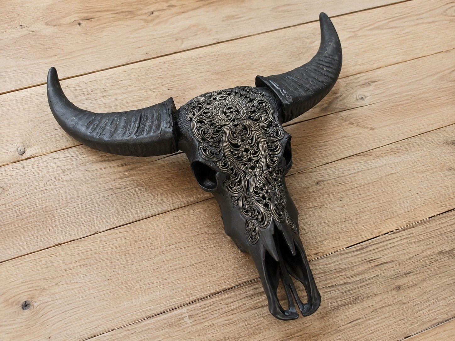 Decoratieve Buffelschedel Wanddecoratie - Zwart/Goud, Ophalen, Zwart, Kunststof, Zo goed als nieuw