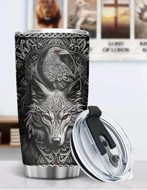 Roestvrijstalen Tumbler met Wolf & Raaf Design, Antiek en Kunst, Verzenden