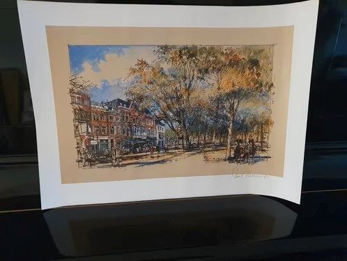 litho kunstdruk gesign Paul Kerebijn Lange Voorhout Den Haag, Antiek en Kunst, Ophalen