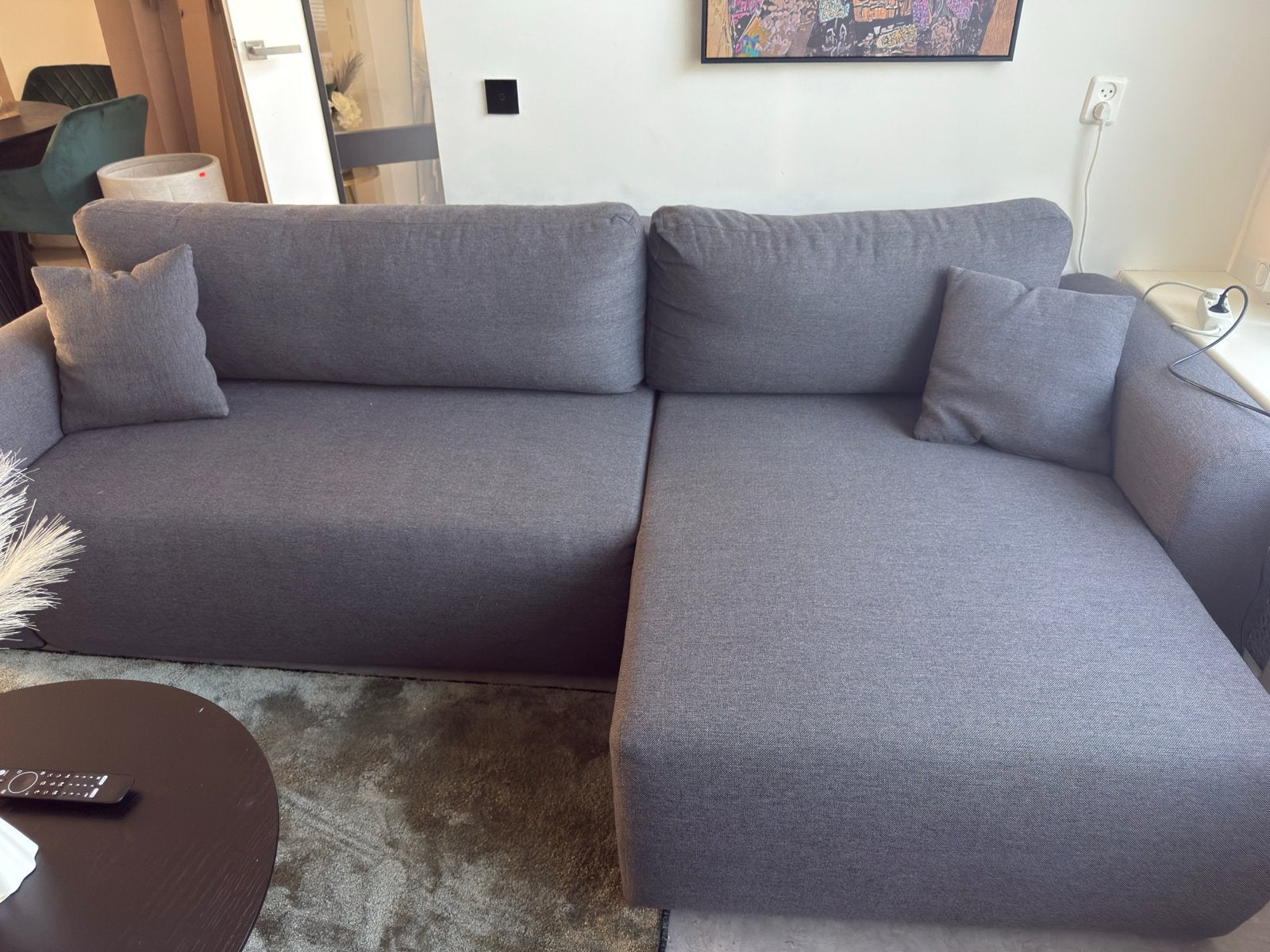 Comfortabele grijze hoekbank met chaise longue, Ophalen, 250 tot 300 cm, 100 tot 125 cm, Hoekbank