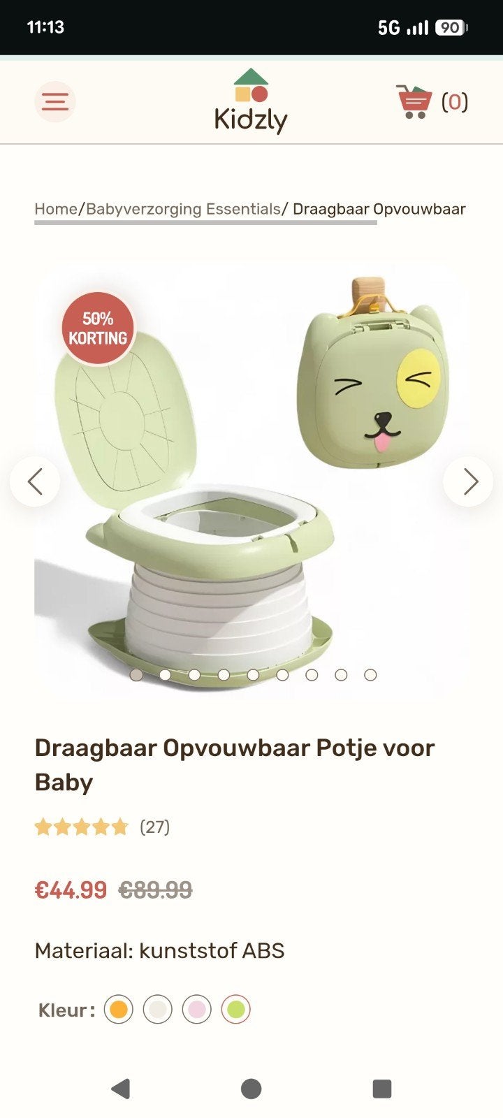 Kidzly draagbaar Opvouwbaar Potje voor Baby - Groen Hondje, Overige typen, Nieuw, Standaard, Ophalen