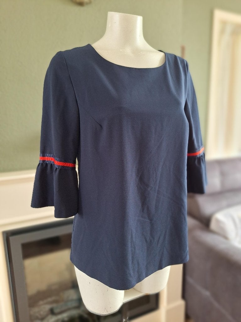 Senso donker blauwe top met rood M 38, Maat 38/40 (M), Senso, Zo goed als nieuw, Lange mouw