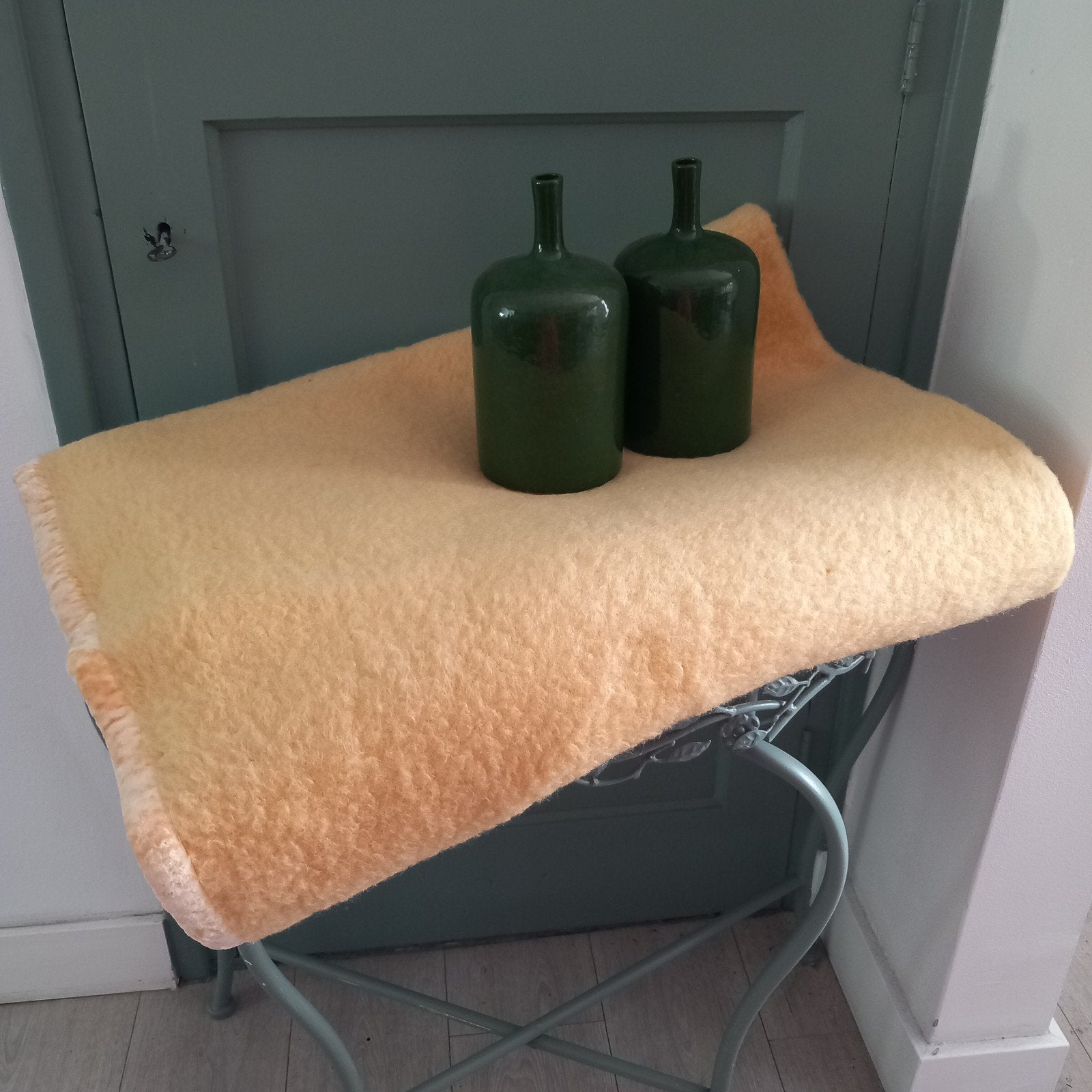Prachtig Vintage 100% Wollen Deken Pastel Geel, Ophalen of Verzenden