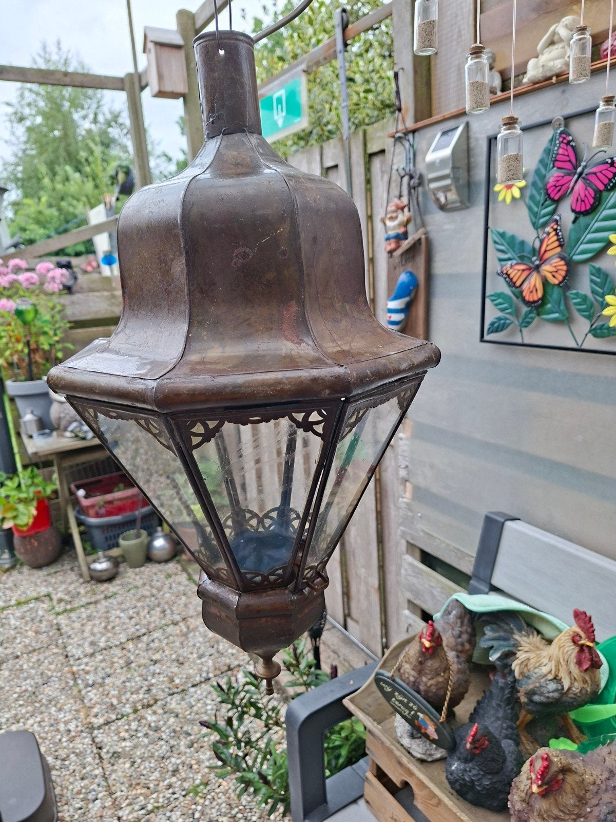 Antieke metaalachtige hanglamp voor in lange gang e.d., Ophalen