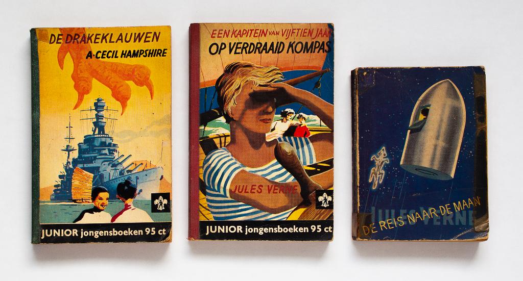3 Jongensboeken, uitgave van N.V. Uitgeverij DE VERKENNER, Boeken, Kinderboeken | Jeugd | 10 tot 12 jaar, Jules Verne en A. Cecil hampshire