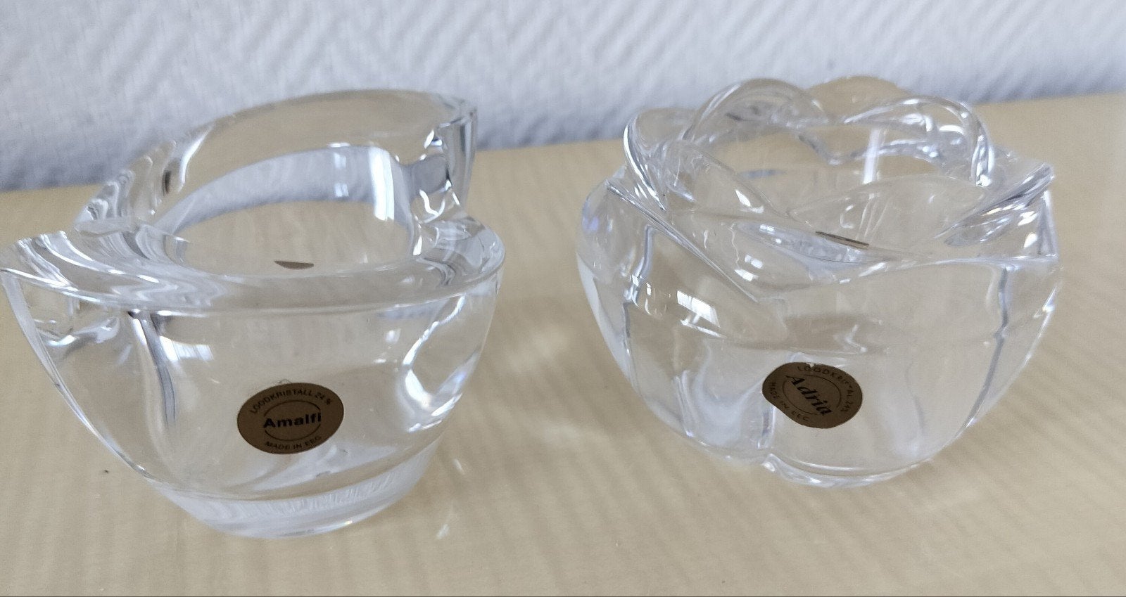 TWEE VINTAGE LOOD KRISTALLEN THEELICHT HOUDERS, Ophalen of Verzenden