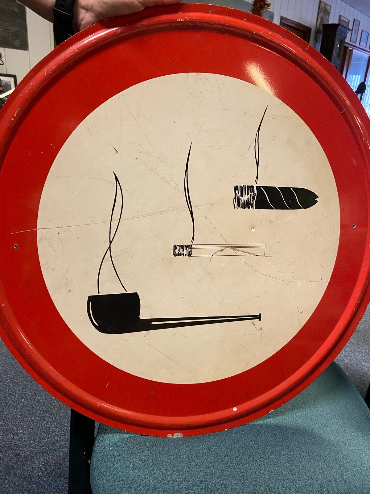 Vintage metalen rookverbodsbord - 60 cm verzamelobject, Verzamelen, Ophalen, Gebruikt