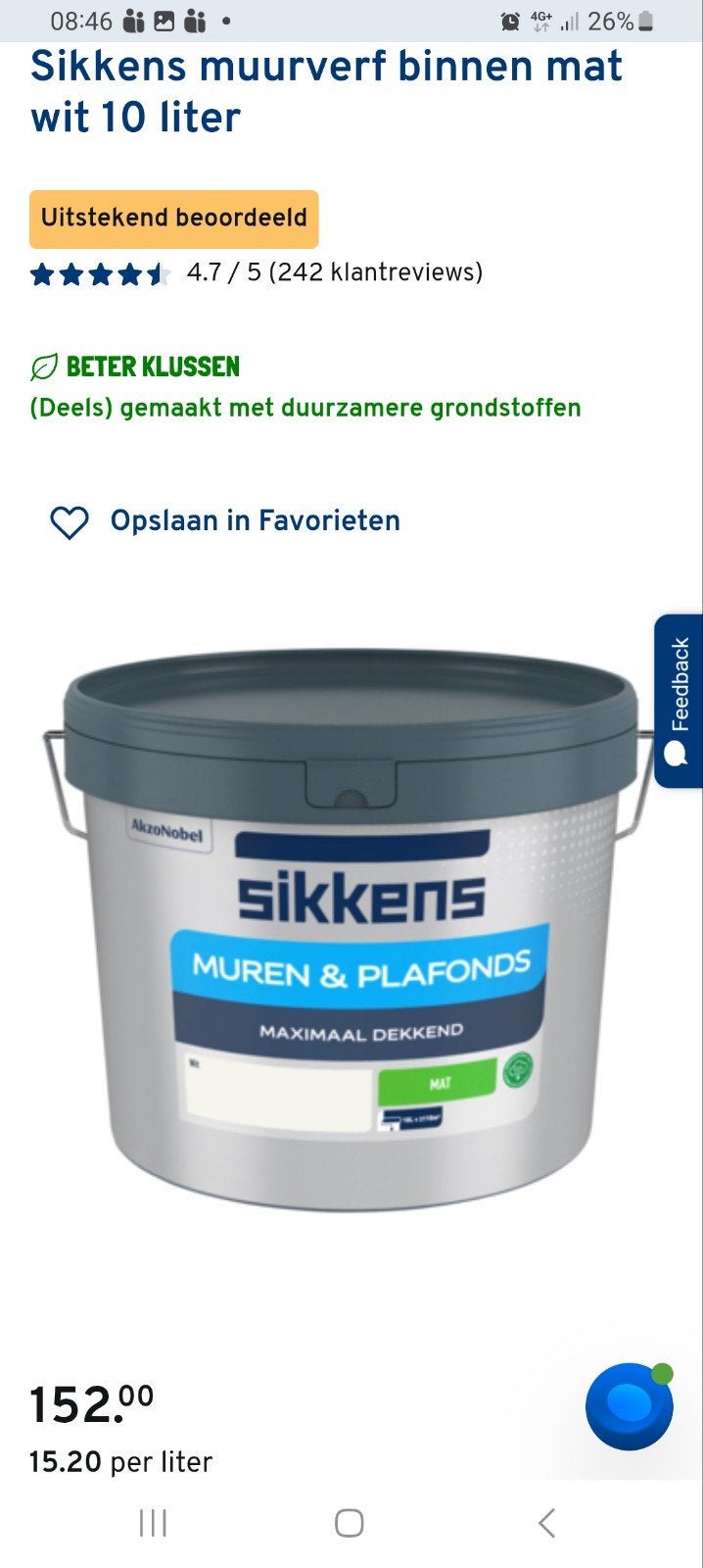 Sikkens muurverf binnen mat wit - 8 liter over, 5 tot 10 liter, Ophalen, Zo goed als nieuw, Verf