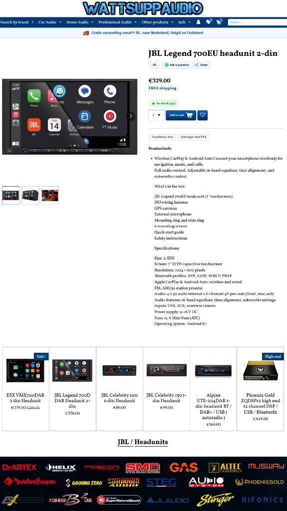 JBL Legend 700EU Autoradio Wireless CarPlay & Android Auto, Auto diversen, ., Nieuw, Ophalen of Verzenden, JBL