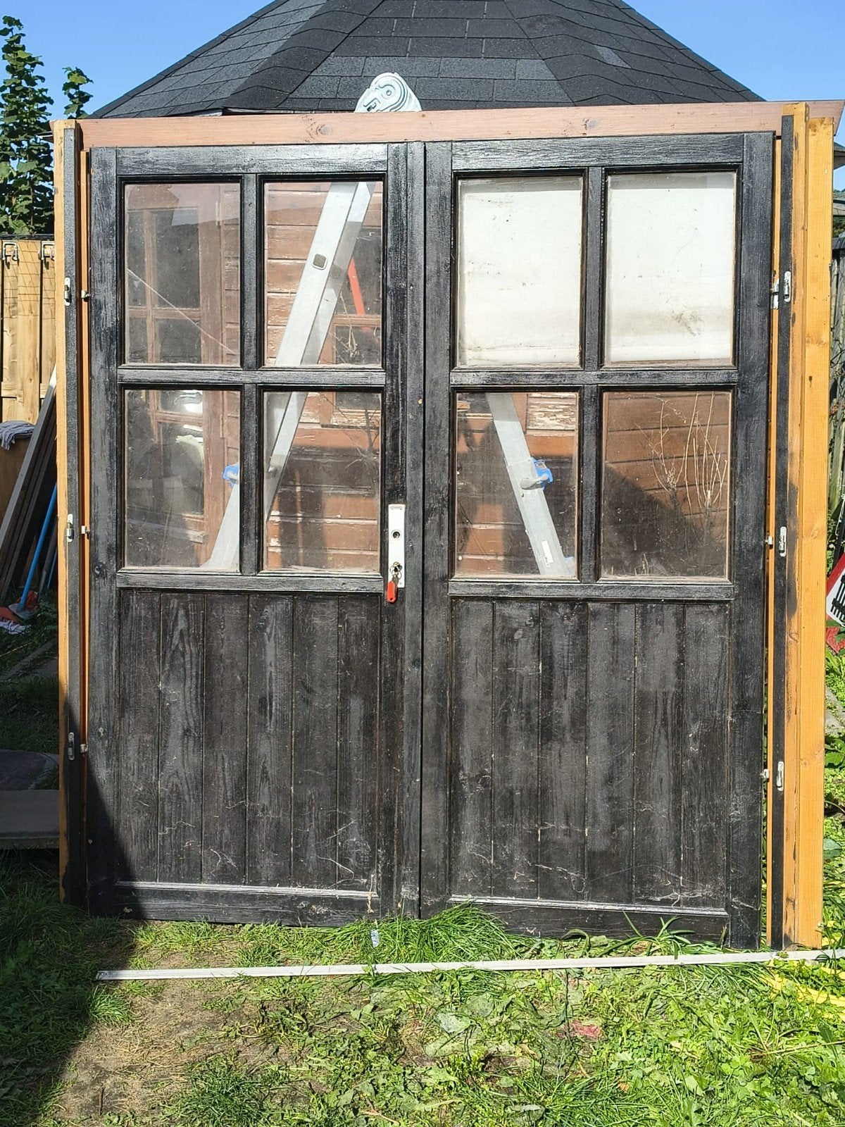Dubbele deuren voor tuinhuis, Gebruikt, Minder dan 200 cm, Hout, Ophalen
