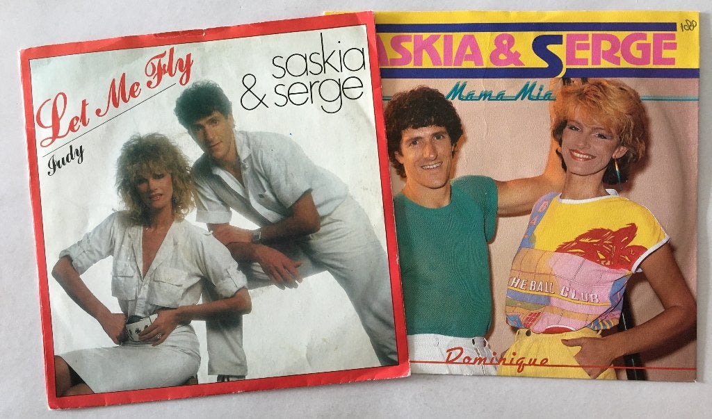 Saskia & Serge op 2 Singles, Cd's en Dvd's, Vinyl Singles, Fotohoes, 7 inch, Ophalen of Verzenden, Zo goed als nieuw