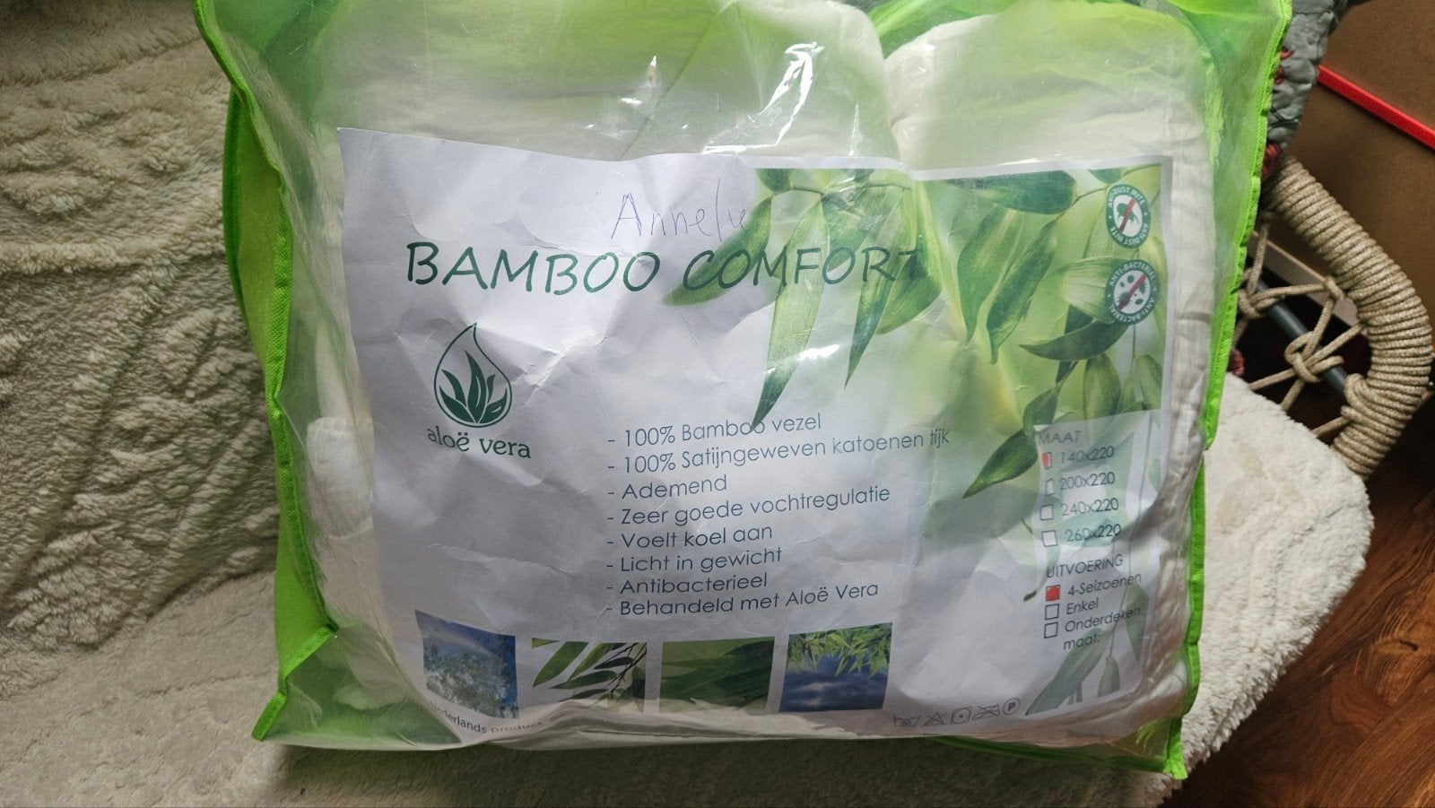 Bamboo Comfort 4-seizoenen dekbed 140x220, Gebruikt, Eenpersoons, Bamboe, Wit