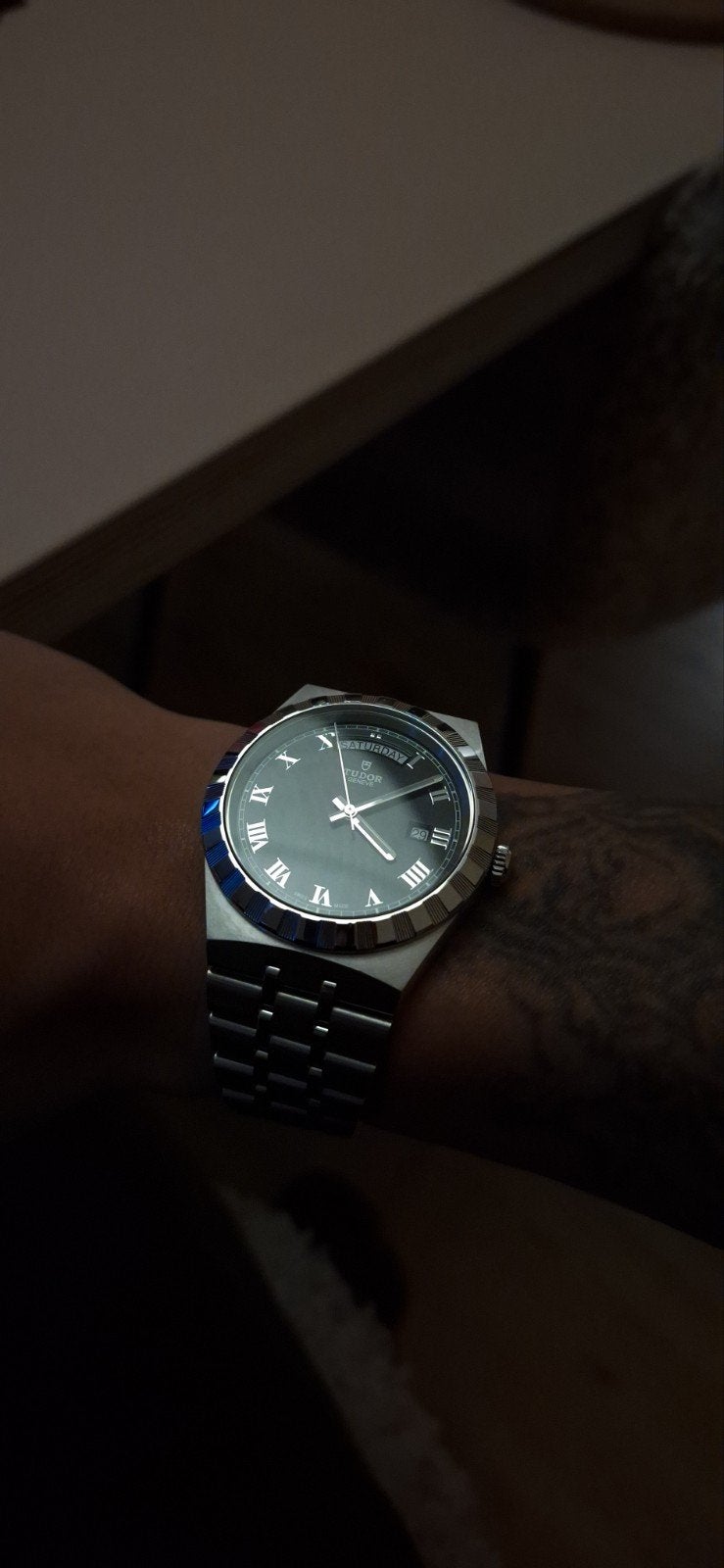Tudor Royal 41 mm Zwarte Wijzerplaat, Staal, Gebruikt, Staal, Polshorloge