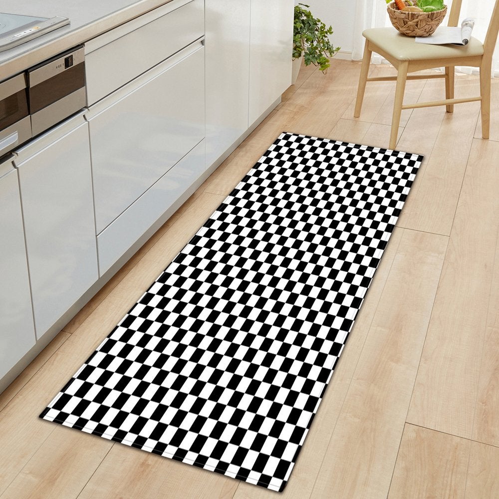 Zwart Wit Geblokt Vloerkleed / Mat Kleed Tapijt Keuken Kamer, Verzenden, Nieuw, 150 tot 200 cm, Zwart
