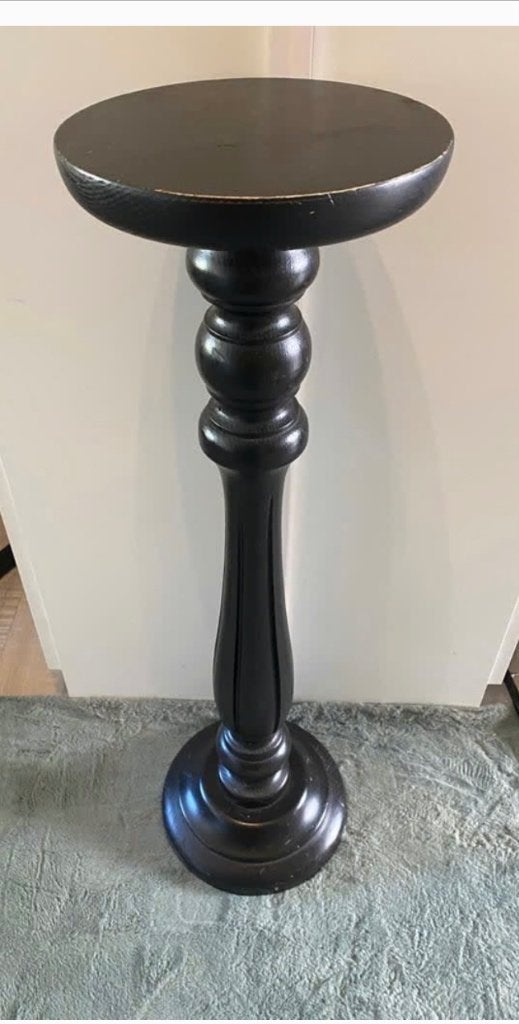 Zwarte vintage tafel, Hoedenstand, plantentafel, zuil, 79 cm, Ophalen, Minder dan 55 cm, Rond, X