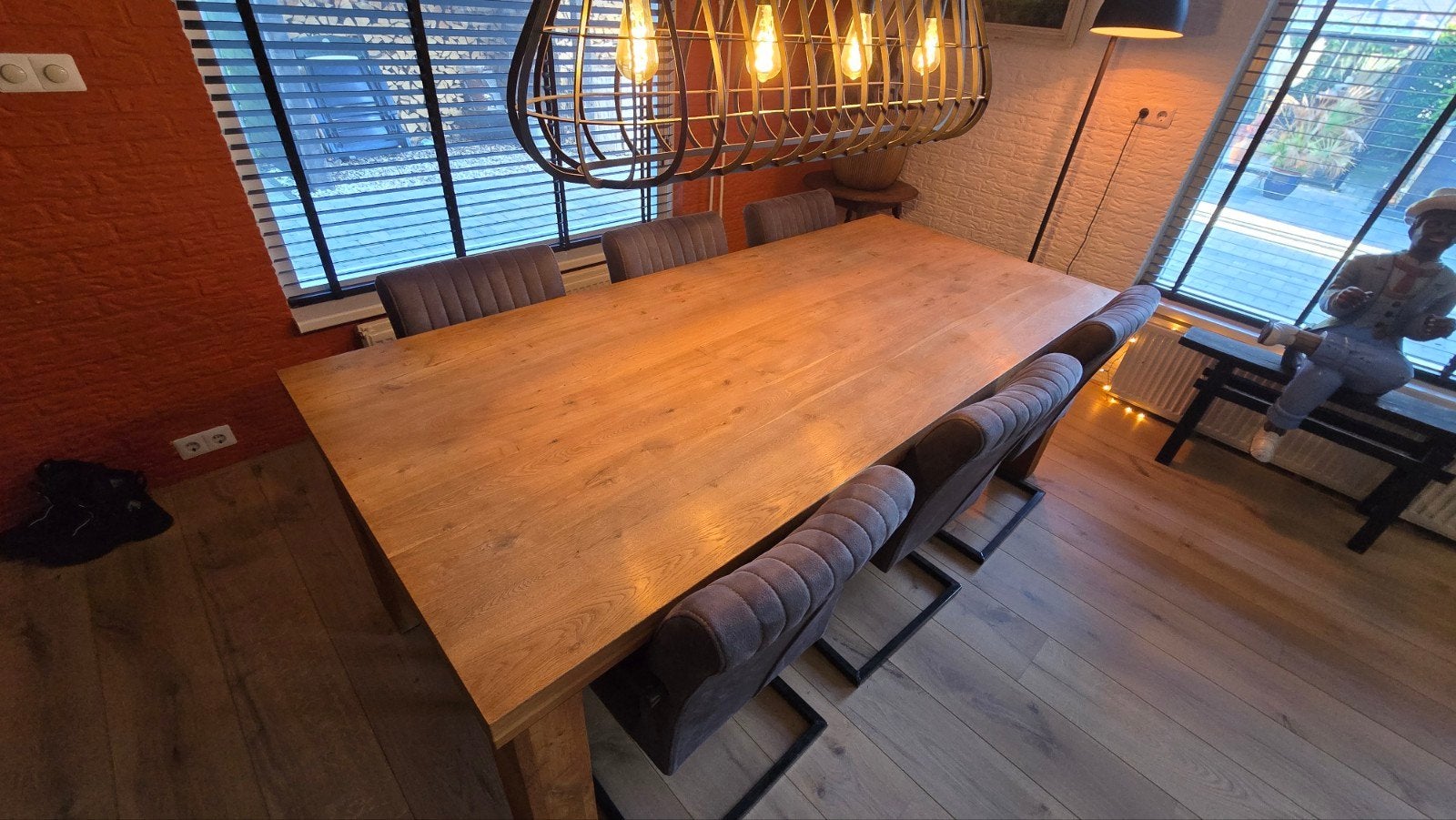 Eettafel 220x100 cm met 6 stoelen, Gebruikt, 100 tot 150 cm, 200 cm of meer, Ophalen of Verzenden