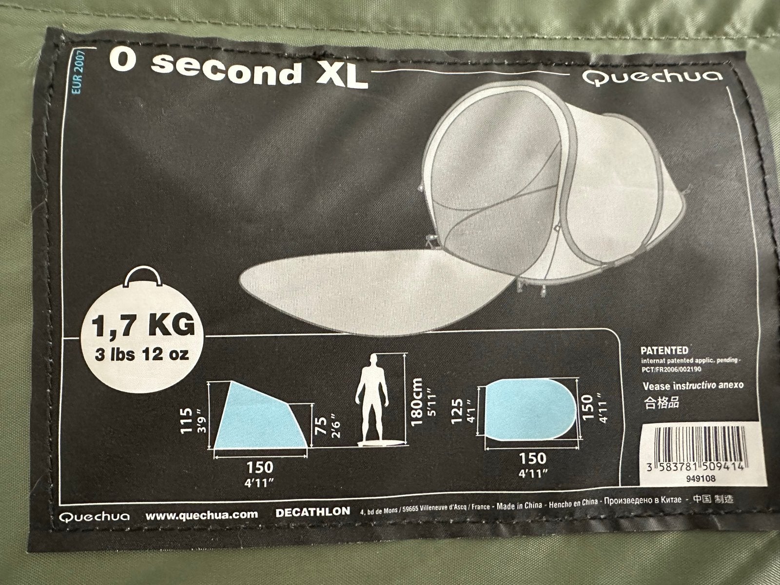 Quechua 0 Second XL Pop-up Tent - 2 Persoons, Ophalen, Zo goed als nieuw, Tot en met 2
