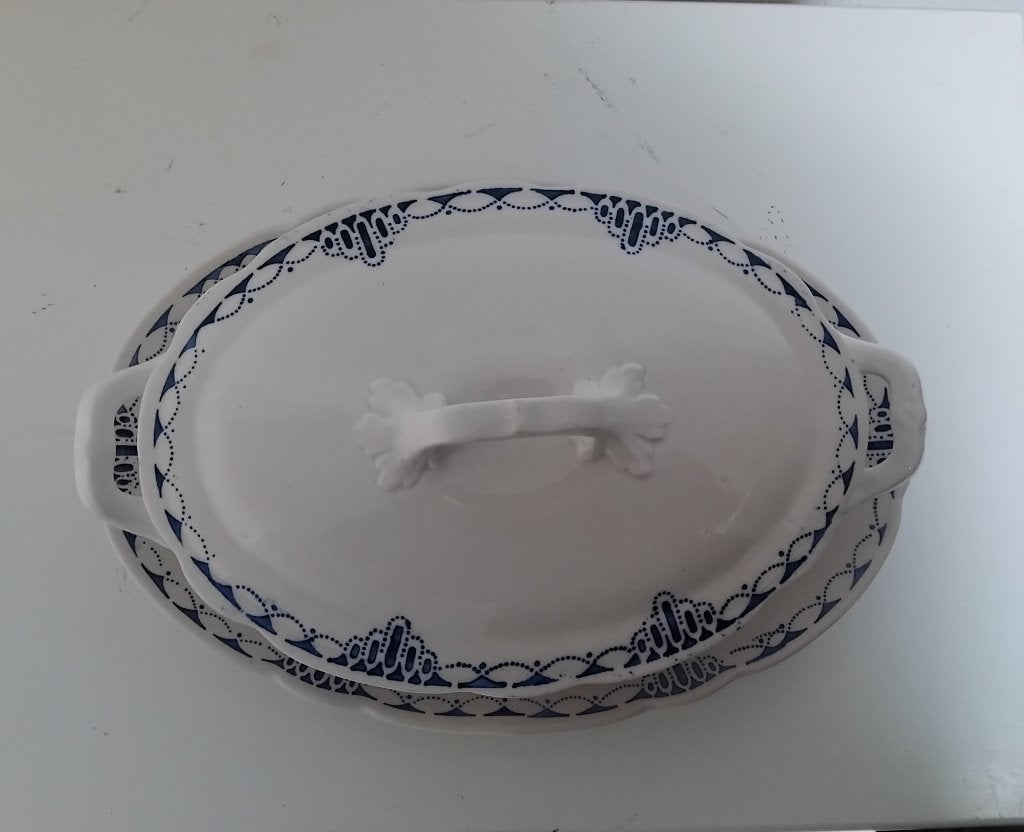 dekschalen blauw wit, terrine met onderschotel blauw wit, Antiek en Kunst, Ophalen of Verzenden