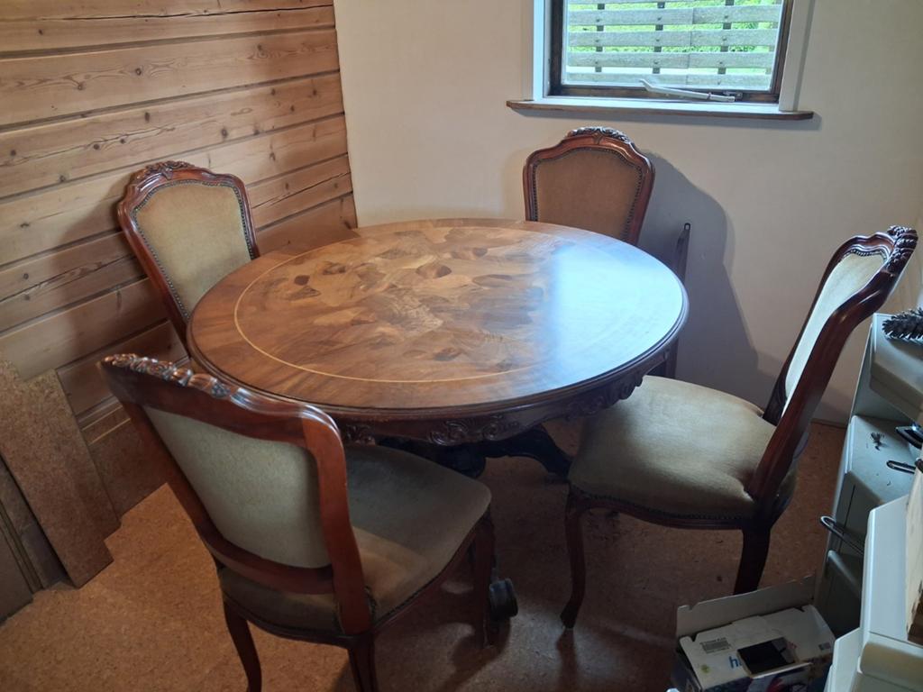 Biedemeier Tafel met bijpassende stoelen, Rond, Ophalen of Verzenden, Zo goed als nieuw, 75 cm of meer