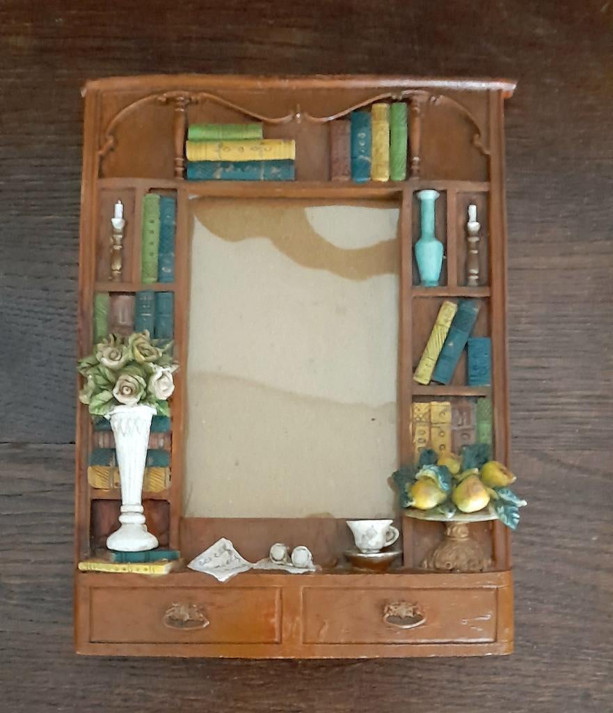 Zeldzaam retro fotolijst met in 3D antieke studeerkamer, Ophalen of Verzenden