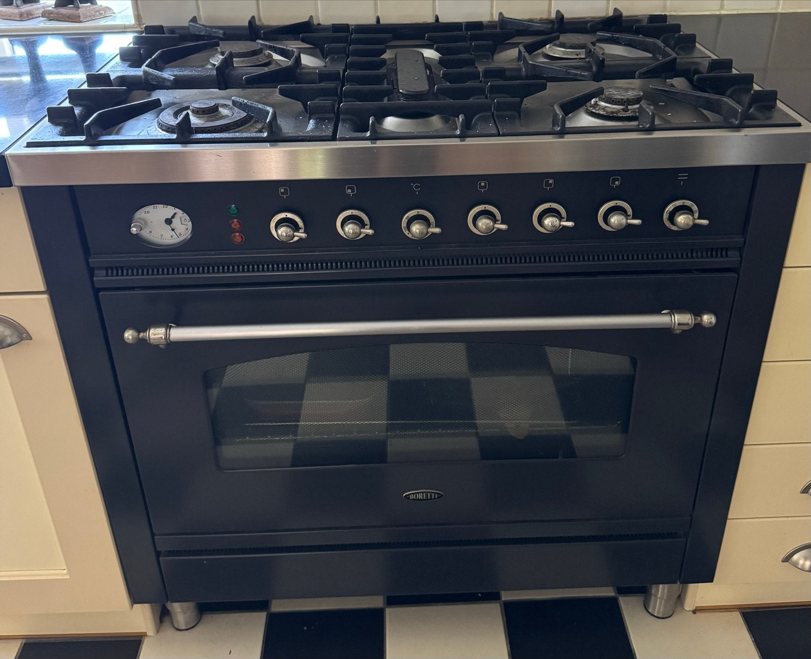 Boretti 5-pits gasfornuis met oven, antraciet 90 cm breed, Ophalen, Gebruikt, 60 cm of meer, Gas