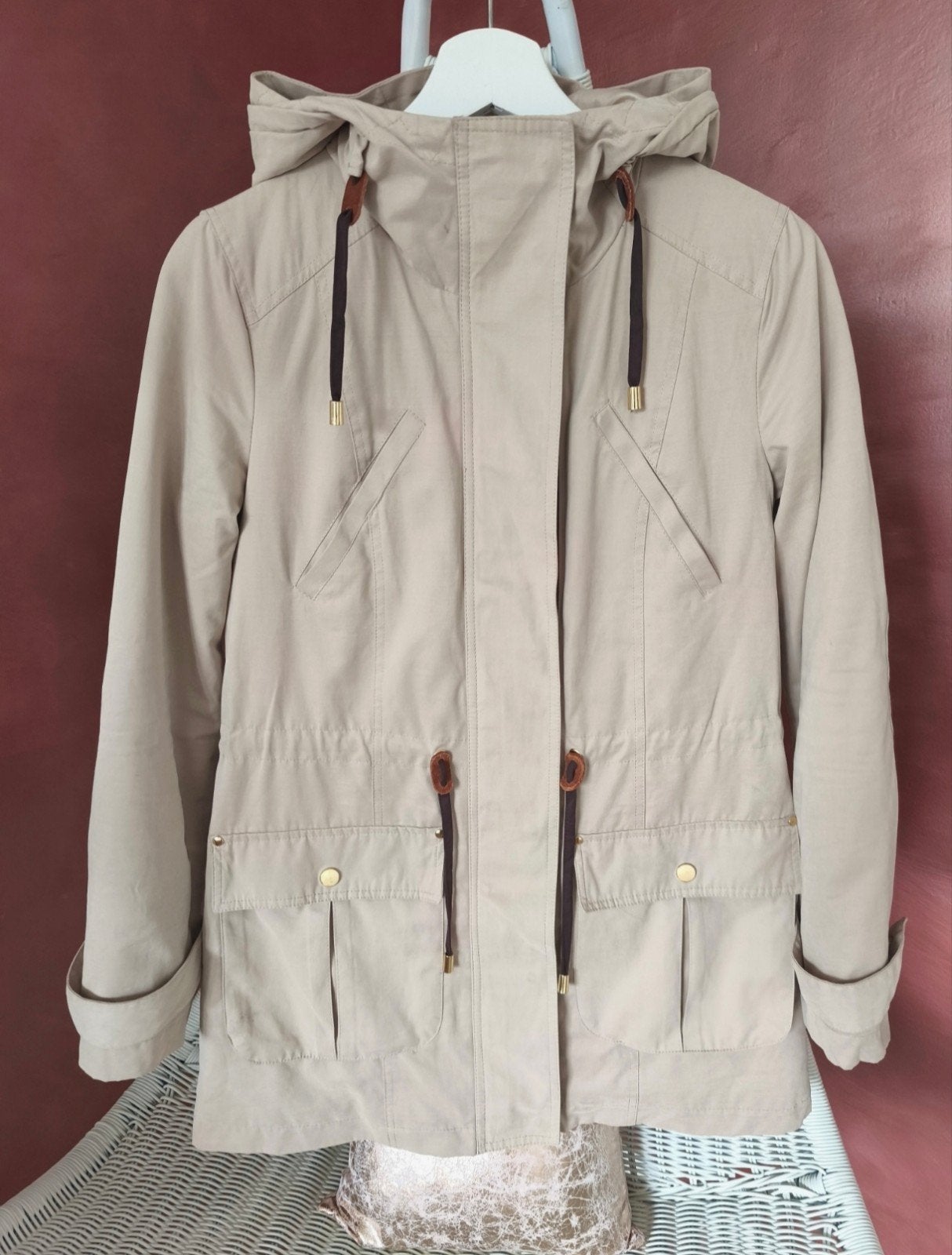 Zara - Beige parka tussenjas gewatteerd - mt xs, Verzenden, Zo goed als nieuw, Maat 34 (XS) of kleiner, Zara