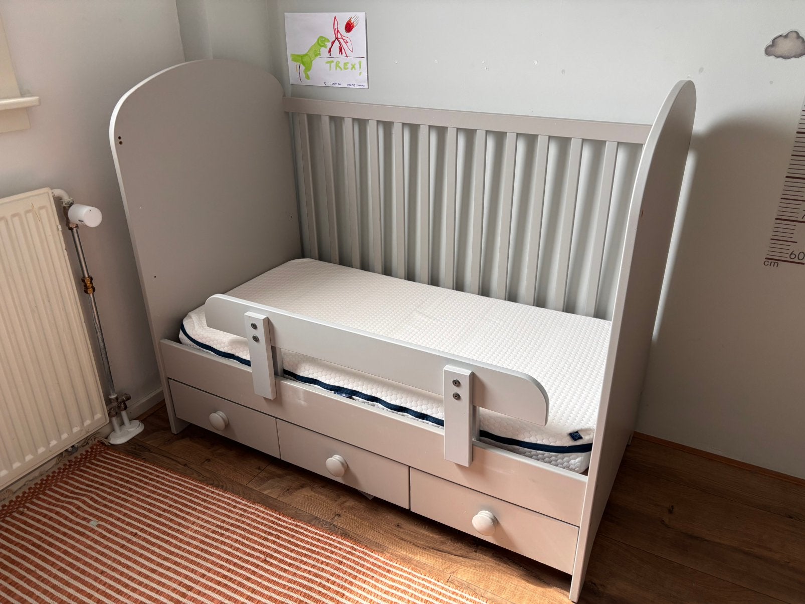 IKEA Gonatt meegroeibed inc. Aerosleep matras, Ophalen, Zo goed als nieuw, Minder dan 140 cm, Matras