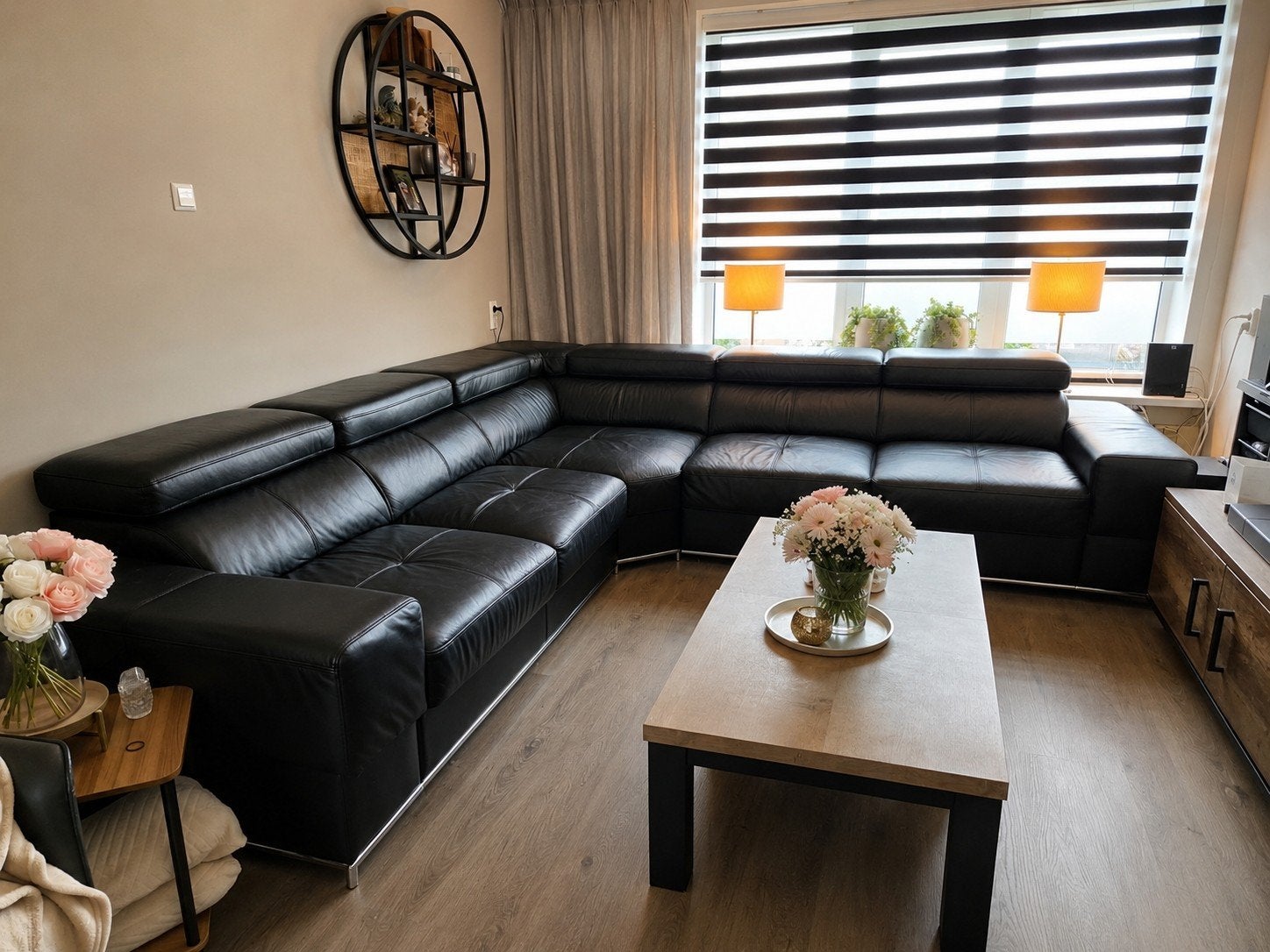 Zwarte Leren Hoekbank - Modern en Comfortabel, Ophalen, Gebruikt, Leer, Modern