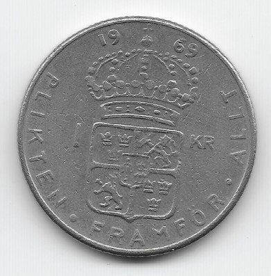Zweden 1 krona 1969 KM# 826a, Verzenden, Overige landen, Losse munt