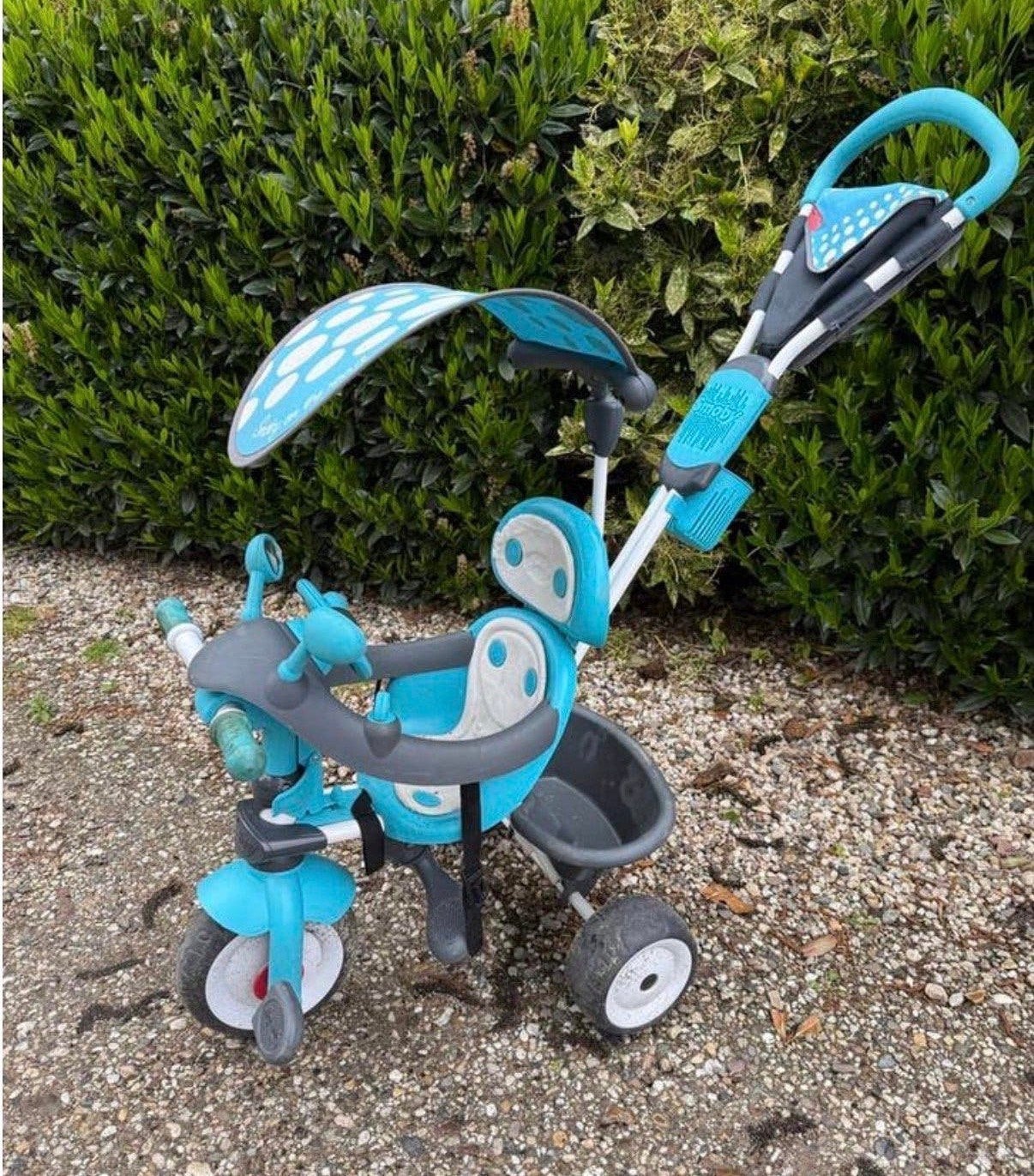 Smoby 3-wieler met duwstang, zonnekap en veiligheidszitje, Fietsen en Brommers, Ophalen, Gebruikt, Duwstang