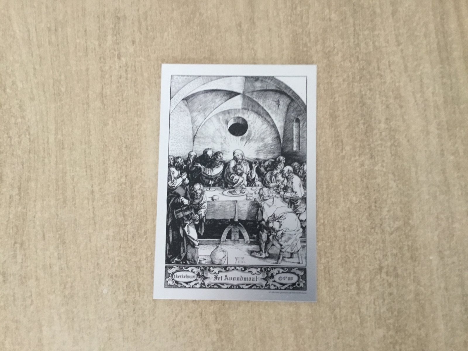 Het Avondmaal Ets naar Gravure van Albert Dürer op aluminium, Antiek en Kunst, Kunst | Etsen en Gravures, Ophalen, Religie, Met tekst