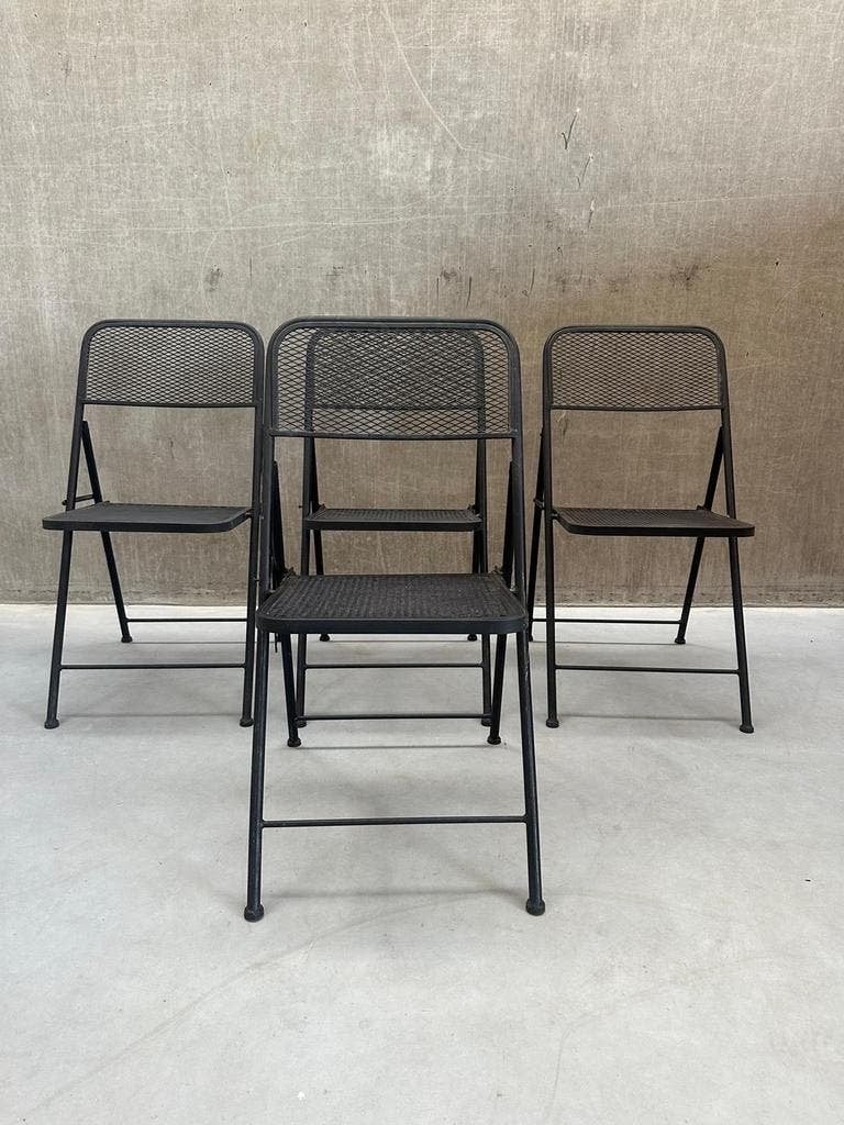 Set/4 Vintage Design Klapstoelen Van Smeedijzer, Ophalen of Verzenden
