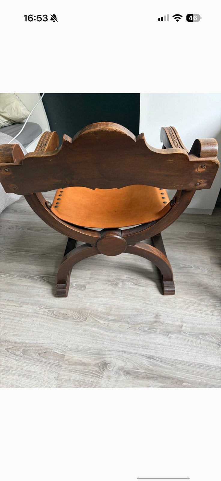 Antieke Romeinse Curule stoel - hout en leer, Antiek en Kunst, Ophalen