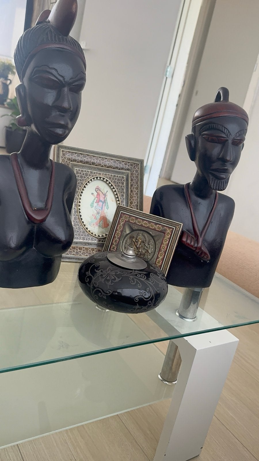 Set van 2 Afrikaanse houten beelden - Man en Vrouw, Antiek en Kunst, Groep mensen, Ophalen of Verzenden, Handgemaakt, Beeld