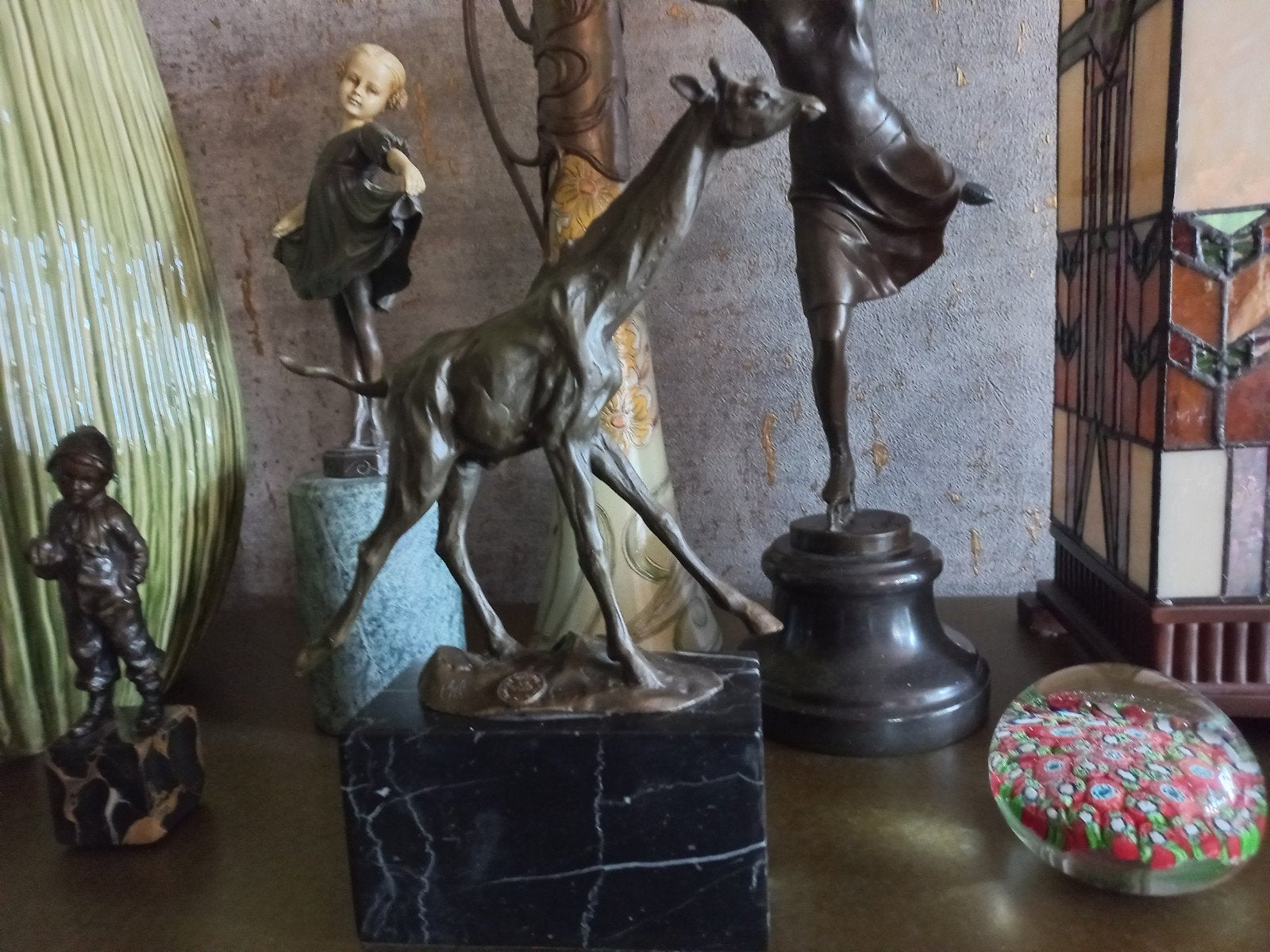 Bronzen Giraffe Beeld - 28 cm Hoog, Ophalen of Verzenden, 20 - 50 cm, Op sokkel, Beeld