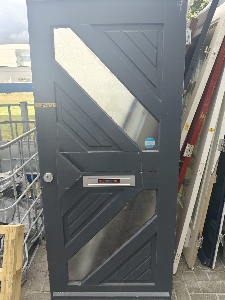 Hardhouten voordeur antraciet diagonaal patroon|91x202,5 | 7, Doe-het-zelf en Verbouw, Deuren en Horren, Ophalen, Gebruikt, 80 tot 100 cm